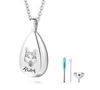 OTXIXTO Personnalisé Collier Urne en Forme de Larme pour Cendres avec Image de Croquis/Nom de l'animal Bijoux de Crémation pour Cendres de Chien Chat Urne pour Chien avec Kit D'entonnoir - A1