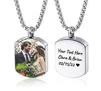 OTXIXTO Personnalisé Dog Tag Pendentif Urne Collier, Gravure Photo/Nom/Date/Calendrier Personnalisé pour Hommes Femmes Cendres en Acier Inoxydable Souvenir Crémation Bijoux Entonnoir Kit