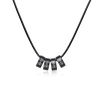 OTXIXTO Personnalisé Initiales du Nom Perles Collier Charme pour Hommes Femmes Nom de Gravure 2-6 Perles Acier Inoxydable avec Chaîne Torsadée Réglable, Chaîne en Cuir Ciré Cadeau pour Les Couples -D3