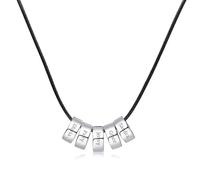OTXIXTO Personnalisé Initiales du Nom Perles Collier Charme pour Hommes Femmes Nom de Gravure 2-6 Perles Acier Inoxydable avec Chaîne Torsadée Réglable, Chaîne en Cuir Ciré Cadeau pour Les Couples -C4