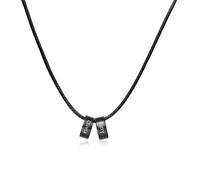 OTXIXTO Personnalisé Initiales du Nom Perles Collier Charme pour Hommes Femmes Nom de Gravure 2-6 Perles Acier Inoxydable avec Chaîne Torsadée Réglable, Chaîne en Cuir Ciré Cadeau pour Les Couples -D1