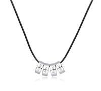 OTXIXTO Personnalisé Initiales du Nom Perles Collier Charme pour Hommes Femmes Nom de Gravure 2-6 Perles Acier Inoxydable avec Chaîne Torsadée Réglable, Chaîne en Cuir Ciré Cadeau pour Les Couples -C3