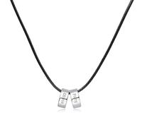 OTXIXTO Personnalisé Initiales du Nom Perles Collier Charme pour Hommes Femmes Nom de Gravure 2-6 Perles Acier Inoxydable avec Chaîne Torsadée Réglable, Chaîne en Cuir Ciré Cadeau pour Les Couples -C1