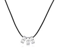 OTXIXTO Personnalisé Initiales du Nom Perles Collier Charme pour Hommes Femmes Nom de Gravure 2-6 Perles Acier Inoxydable avec Chaîne Torsadée Réglable, Chaîne en Cuir Ciré Cadeau pour Les Couples -C2