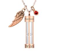 OTXIXTO Personnalisé Intemporel Sablier Cendres Collier avec Gravé Texte/Aaile D'ange/Pierre de Naissance Commémorative Crémation Urnes Bijoux Souvenirs pour Homme/Femme Cendres (A2 : Or Rose)