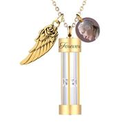 OTXIXTO Personnalisé Intemporel Sablier Cendres Collier avec Gravé Texte/Aaile D'ange/Ronde Photo Étiquette Commémorative Crémation Urnes Bijoux Souvenirs pour Homme/Femme Cendres (A1 : Or)