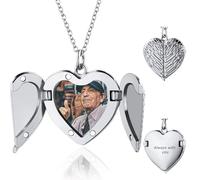 OTXIXTO Personnalisé Photo Argent Coeur Aile D'ange Médaillon Collier pour Femmes Collier Médaillon Mémorial avec Image/Texte Gravé Mémorial Sunshine Bijoux Cadeau pour Petite Amie Maman (Style C)