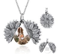 OTXIXTO Personnalisé Photo Argent Tournesol Médaillon Collier pour Femmes Collier Médaillon Mémorial avec Image/Texte Gravé Mémorial Sunshine Bijoux Cadeau pour Femme Petite Amie Maman (Style A)