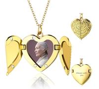 OTXIXTO Personnalisé Photo Or Coeur Aile D'ange Médaillon Collier pour Femmes Collier Médaillon Mémorial avec Image/Texte Gravé Mémorial Sunshine Bijoux Cadeau pour Femme Petite Amie Maman (Style C)