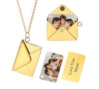 OTXIXTO Personnalisé Photo Or Enveloppe Médaillon Collier pour Femmes Collier Médaillon Mémorial avec Image/Texte Gravé Mémorial Sunshine Bijoux Cadeau pour Femme Petite Amie Maman (Style D)