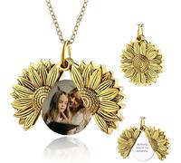 OTXIXTO Personnalisé Photo Or Tournesol Médaillon Collier pour Femmes Collier Médaillon Mémorial avec Image/Texte Gravé Mémorial Sunshine Bijoux Cadeau pour Femme Petite Amie Maman (Style A)