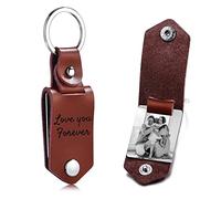 OTXIXTO Porte-clés en Cuir Personnalisé pour Homme/Petit ami/Papa/Mari, Image Personnalisée Photo Date Nom Texte Fête des Pères (B2: Marron)