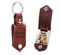 OTXIXTO Porte-clés en Cuir Personnalisé pour Homme/Petit ami/Papa/Mari, Image Personnalisée Photo Date Nom Texte Fête des Pères (B1: Marron)