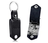 OTXIXTO Porte-clés en Cuir Personnalisé pour Homme/Petit ami/Papa/Mari, Image Personnalisée Photo Date Nom Texte Fête des Pères (A2: Noir)