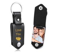 OTXIXTO Porte-clés en Cuir Personnalisé pour Homme/Petit ami/Papa/Mari, Image Personnalisée Photo Date Nom Texte Fête des Pères (A3: Noir)