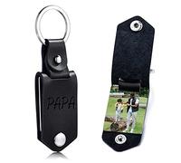 OTXIXTO Porte-clés en Cuir Personnalisé pour Homme/Petit ami/Papa/Mari, Image Personnalisée Photo Date Nom Texte Fête des Pères (A1: Noir)