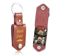 OTXIXTO Porte-clés en Cuir Personnalisé pour Homme/Petit ami/Papa/Mari, Image Personnalisée Photo Date Nom Texte Fête des Pères (B3: Marron)
