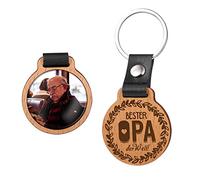 OTXIXTO Porte-clés Photo Personnalisable en Bois Gravure pour Grand-père Famille Cadeau Fête des Pères Valentin Anniversaire