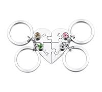 OTXIXTO Porte-clés Pièce Puzzle Coeur Argent Personnalisé Porte-clés Puzzle Coeur 4 Noms Personnalisé avec 4 Pierres de Naissance Cadeaux de Ensemble de Bijoux en Acier Inoxydable