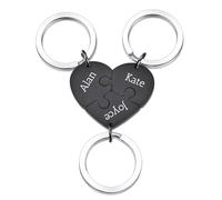 OTXIXTO Porte-clés Pièce Puzzle Coeur Noir Personnalisé Porte-clés Puzzle Coeur Personnalisé avec 3 Noms Ensemble de Bijoux de Porte-clés Gravés en Acier Inoxydable pour Couples Sœurs Amis Cadeaux