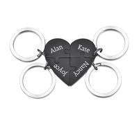 OTXIXTO Porte-clés Pièce Puzzle Coeur Noir Personnalisé Porte-clés Puzzle Coeur Personnalisé avec 4 Noms Ensemble de Bijoux Acier Inoxydable pour Couples Sœurs Amis Cadeaux