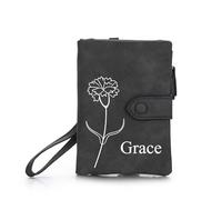 OTXIXTO Portefeuille Cuir Personnalisés pour Femme Nom Fleur de Naissance Portefeuille avec Zippé Porte-Monnaie avec Courroie de Poignet Mesdames Portefeuille pour Petite Amie Épouse Maman - Noir