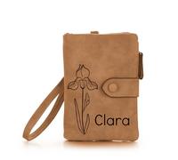 OTXIXTO Portefeuille Cuir Personnalisés pour Femme Nom Fleur de Naissance Portefeuille avec Zippé Porte-Monnaie avec Courroie de Poignet Mesdames Portefeuille pour Petite Amie Épouse Maman - Marron