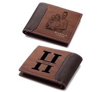 OTXIXTO Portefeuille en Cuir Deux Volets Photo Personnalisé pour Hommes Portefeuille pour Hommes avec Photo/Initiale/Nom/Texte pour Papa Mari Fils Garçons D'honneur Copain Cadeau (Style B: Brun Clair)