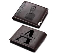 OTXIXTO Portefeuille en Cuir Deux Volets Photo Personnalisé pour Hommes Portefeuille pour Hommes avec Photo/Initiale/Nom pour Papa Mari Fils Garçons d'honneur Copain Cadeau (Style C: Brun Foncé)