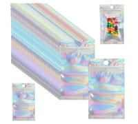 OTYMIOW 100 Sachets d'Emballage Holographiques PET 6 × 10 cm Refermables en Plastique Brillant, Sachets Hermétiques à Fermeture Éclair, Emballage Holographique Transparent pour Collations et Bijoux