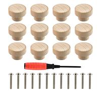 OTYMIOW 12PCS Boutons de Meubles en Bois 24*32mm - Poignée Ronde pour Tiroir, Armoire et Meuble - Avec Vis et Tournevis - Pour Enfants