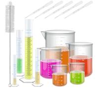 OTYMIOW 15PCS Kit Éprouvettes Graduées et Béchers Plastique avec 5 Pipettes 1 Tube à Essai, Ensemble d'Éprouvettes Graduées Plastique Transparent, Gobelet Doseur Gradué, Outils de Mesure Scientifique