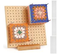 OTYMIOW Planche à Crochet en Bois 20*20cm avec 20 Épingles à Crochet Faites à la Main en Acier Inoxydable - Carré Granny