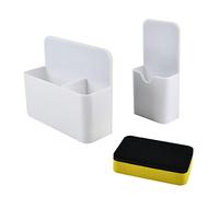 OTYMIOW Porte-Stylo Magnétique 2PCS avec Gomme Porte-Marqueur Magnétique Blanc Porte-Crayon Magnétique pour Accessoire Tableau Blanc pour École, Bureau, Armoire, Réfrigérateur, avec Éponge