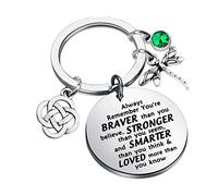 Ou-lander Porte-clés inspiré de Sasenach avec breloque libellule et nœud celtique « Always Remember You're Braver Than You Believed », 3.0cm, Acier inoxydable