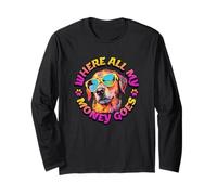 Où va Tout Mon Argent Golden Retriever Beach Retro Manche Longue