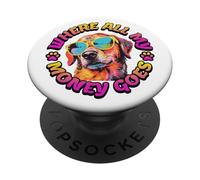 Où va Tout Mon Argent Golden Retriever Beach Retro PopSockets PopGrip Adhésif