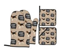 Ouaf Beagle,Gants de Cuisine antidérapants et maniques (Lot de 4), résistants à la Chaleur.