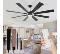 OUATER Grand ventilateur de plafond de 183 cm avec lumières et télécommande, ventilateur de plafond moderne intérieur/extérieur pour cuisine, salon, terrasse, moteur CC réversible à 6 vitesses, 3 CCT