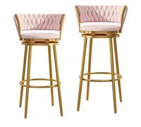OUBBDVRT Élégant Velvet Swivel Barstols avec Un Ensemble de Repos à l'arrière tissé du 1/2/3/4 pour la Cuisine à Domicile et la Barre de pub Confortable Noire avec Repose-Pieds