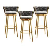 OUBBDVRT Élégant Velvet Swivel Barstols avec Un Ensemble de Repos à l'arrière tissé du 1/2/3/4 pour la Cuisine à Domicile et la Barre de pub Confortable Noire avec Repose-Pieds