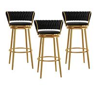 OUBBDVRT Élégant Velvet Swivel Barstols avec Un Ensemble de Repos à l'arrière tissé du 1/2/3/4 pour la Cuisine à Domicile et la Barre de pub Confortable Noire avec Repose-Pieds