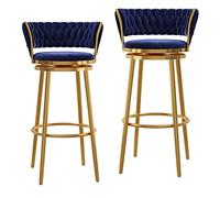 OUBBDVRT Élégant Velvet Swivel Barstols avec Un Ensemble de Repos à l'arrière tissé du 1/2/3/4 pour la Cuisine à Domicile et la Barre de pub Confortable Noire avec Repose-Pieds