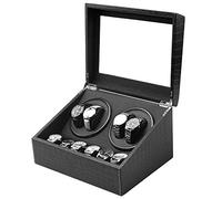 OUBBDVRT Enrouleur de Montre Unisexe Automatique, 4 réglage Boîte de Stockage en Mode Rotation pour 4 + 6 Montres Black en Fibre de Carbone Noir Silencieux Case de Shake avec Alimentation électrique