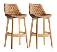 OUBBDVRT Ensemble de 2 tabourets de Bar à Hauteur de comptoir en Bois Massif avec des sièges en Fauve