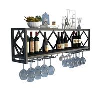 OUBBDVRT Étagère à vins à vin Flottant avec Porte-Verre à vin Suspendu Affichage de Bouteille d'alcool et Rangement pour Le Bar ou la Salle à Manger Armoire à Alcool Mural en Finition en Or élégant
