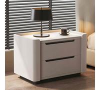 OUBBDVRT Table nause Blanche Moderne avec Motif en marbre Top de Pierre fritte 2 tiroirs à Glissement Silencieux Stand de Nuit en Bois Massif (L40 / 45/50/60/70 cm)