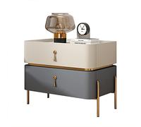 OUBBDVRT Table nause Moderne du Milieu du siècle avec Jambes métalliques 2 tiroirs de Rangement Beige/Gris Bleu 50x40x50cm Table d'appoint élégant pour Le Salon ou la Chambre