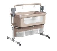 Oubeauou Smart Berceau de chevet pour bébé en acier carbone gris avec balançoire automatique, minuterie à 3 vitesses, hauteur réglable multi-scènes, modes électrique et manuel, télécommande (BEIGE)