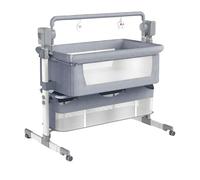 Oubeauou Smart Berceau de chevet pour bébé en acier carbone gris avec balançoire automatique, minuterie à 3 vitesses, hauteur réglable multi-scènes, modes électrique et manuel, télécommande (gris